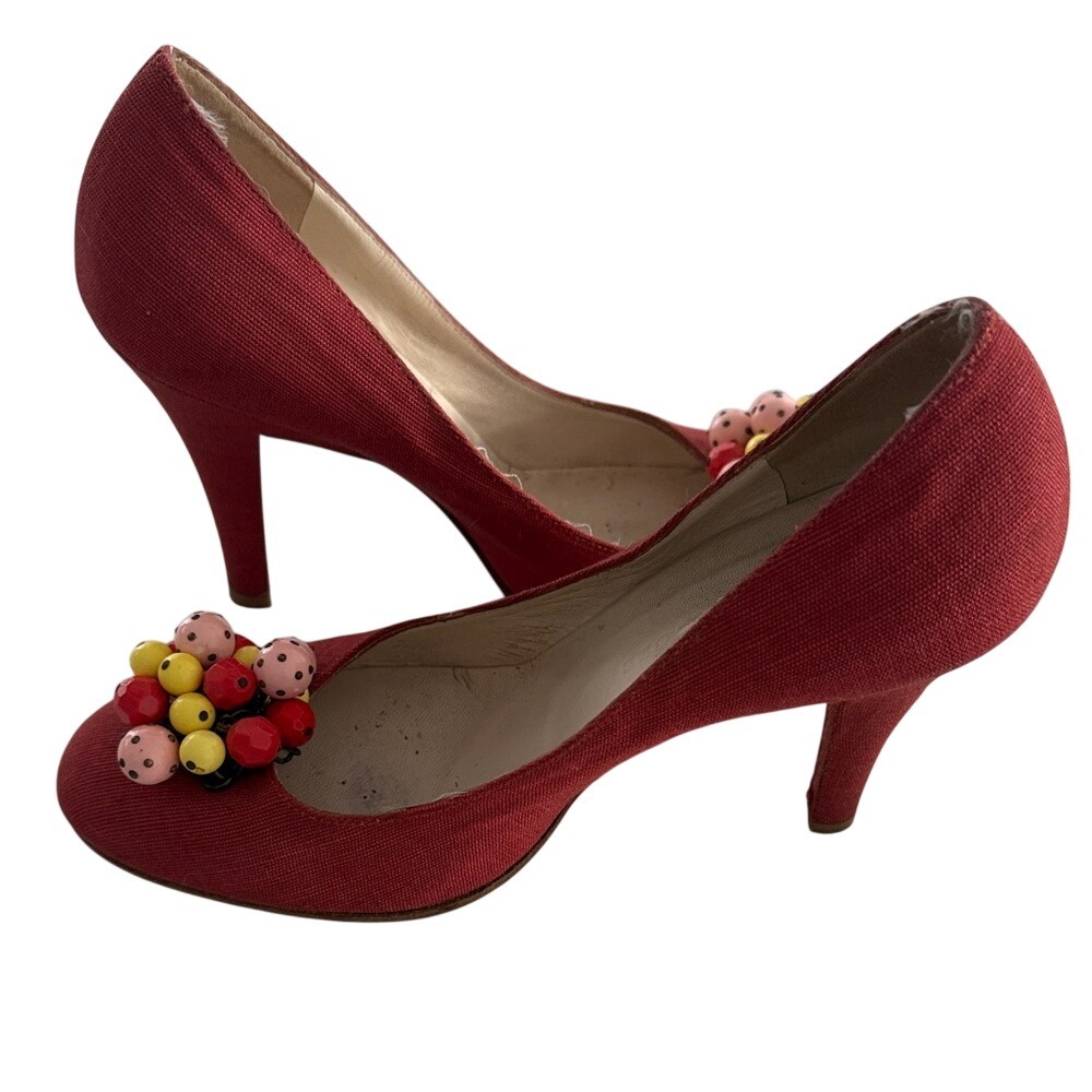 Vintage Marc Jacobs Canvas Pumps Beaded Flower - Size 7.5 Made in Italy Y2K - Picture 4 of 5
